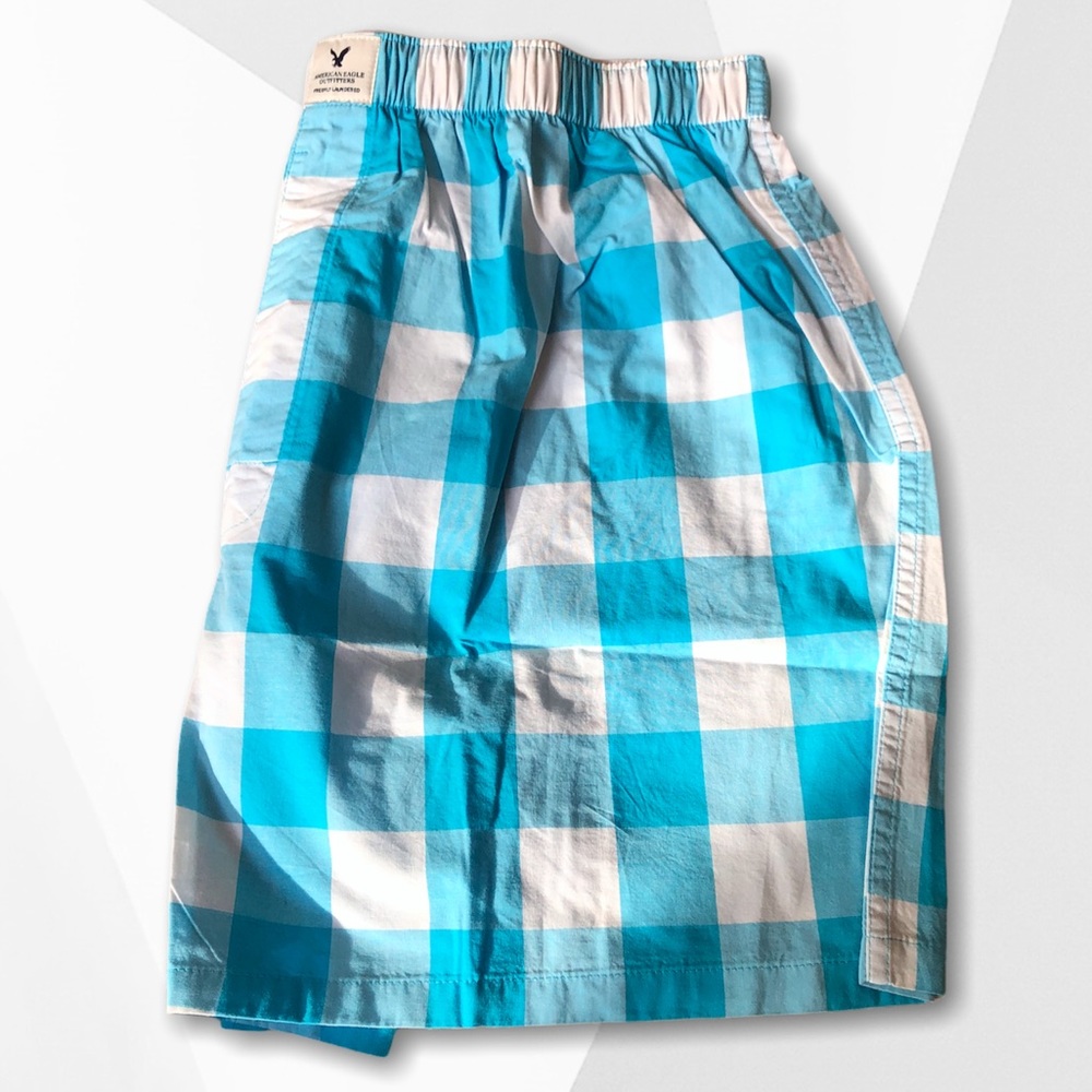 American Eagle Blue & White Plaid Cotton Boxers